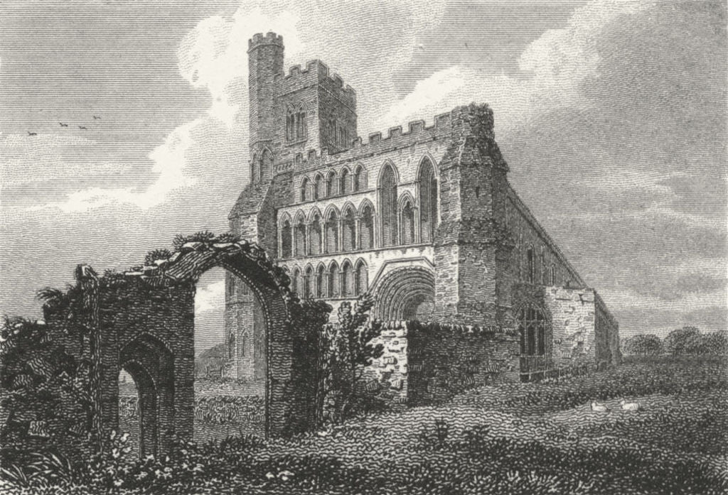 BEDS. Dunstable Priory gate, Bedfordshire. Church 1808 old antique print